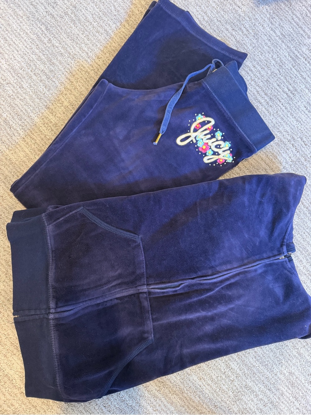 Juicy Couture Deep Blue Velour Joggers with Colorful Logo women’s s or kids xl
